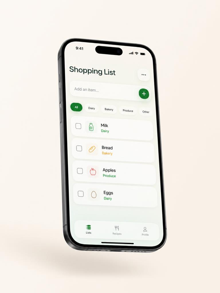 Skycore AI Shopping List screen
